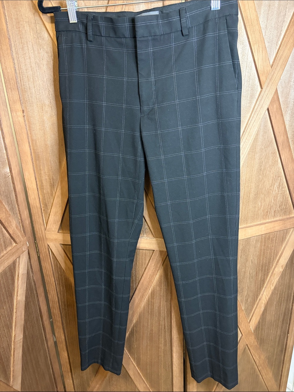 H&M Windowpane Plaid Slim Fit Dress Pants Dark Grey Office Career SIZE 30
